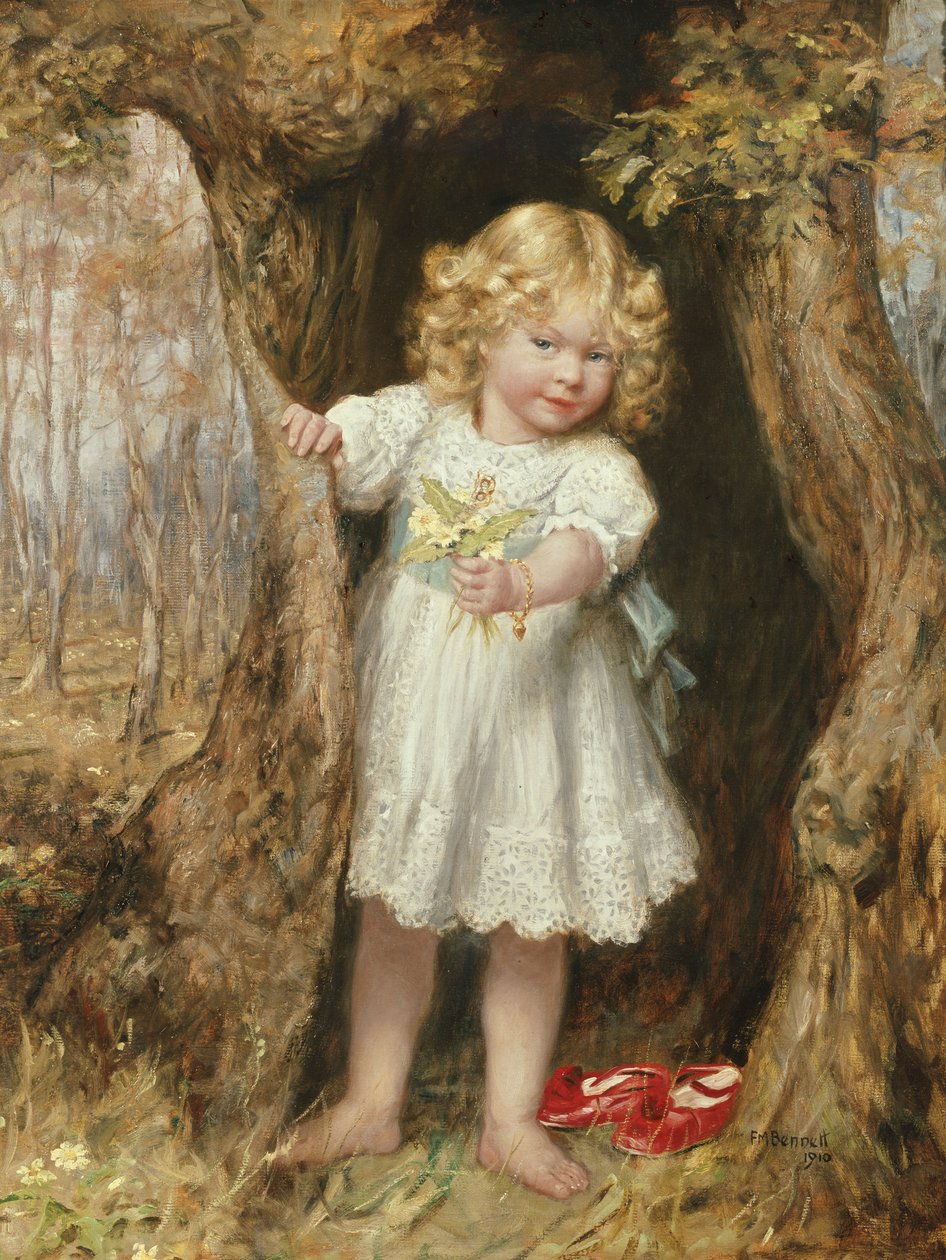 Primroses (olja på duk) av Frank Moss Bennett
