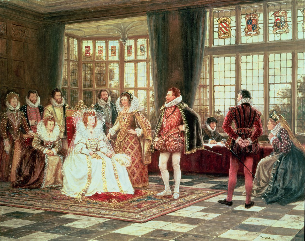 Drottning Elizabeth I (1533-1603) vid hovet av Frank Moss Bennett