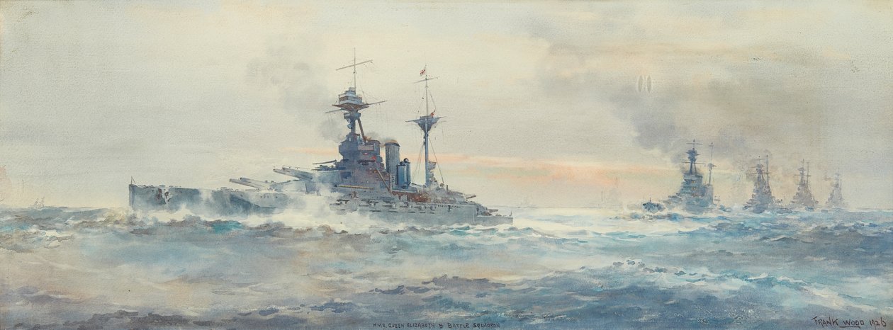H.M.S. Queen Elizabeth Battle Squadron (akvarell) av Frank Watson Wood