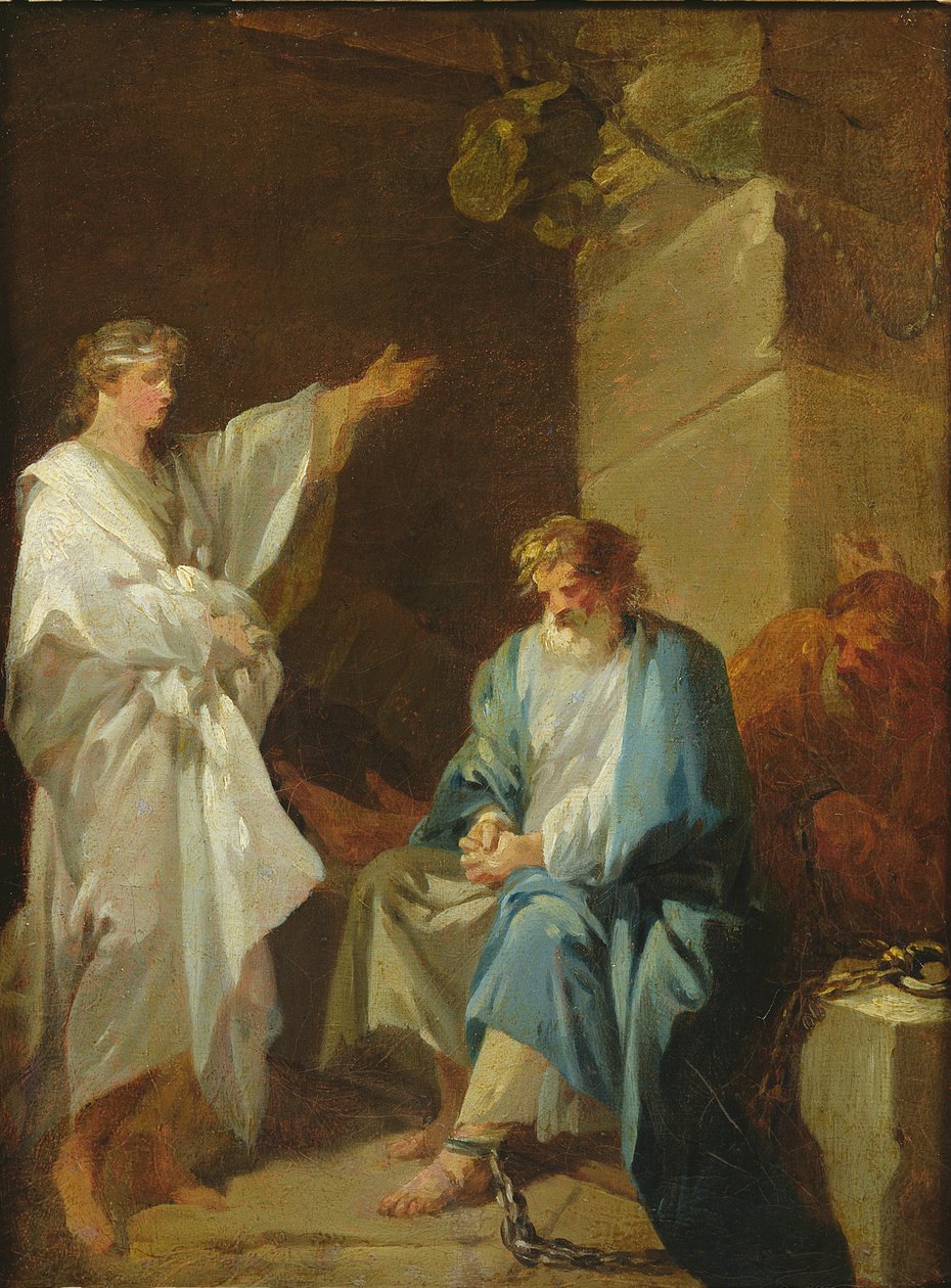 St Sebastian predikar Diocletianus tro i fängelser av François André Vincent