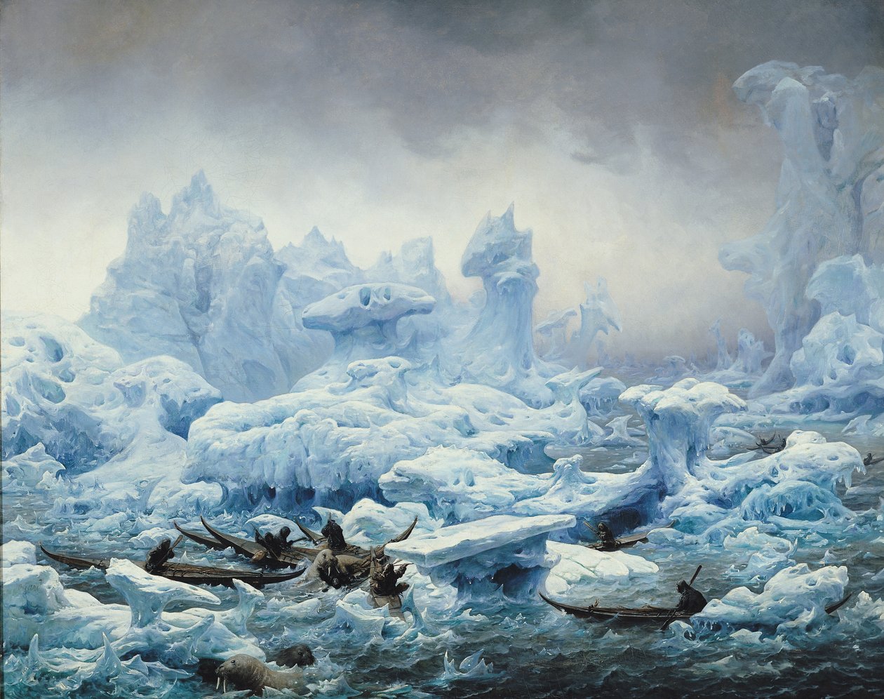 Fiskeri efter hvalros i Ishavet, 1841 swed av François Auguste Biard