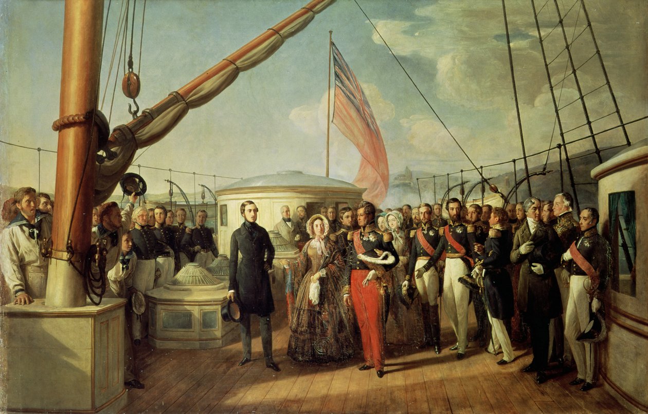 Fonotaga i le va o Louis-Philippe I (1773-1850) ma Queen Victoria (1819-1901) i Le Treport, 2 Setema 1843, 1844 swed av François Auguste Biard