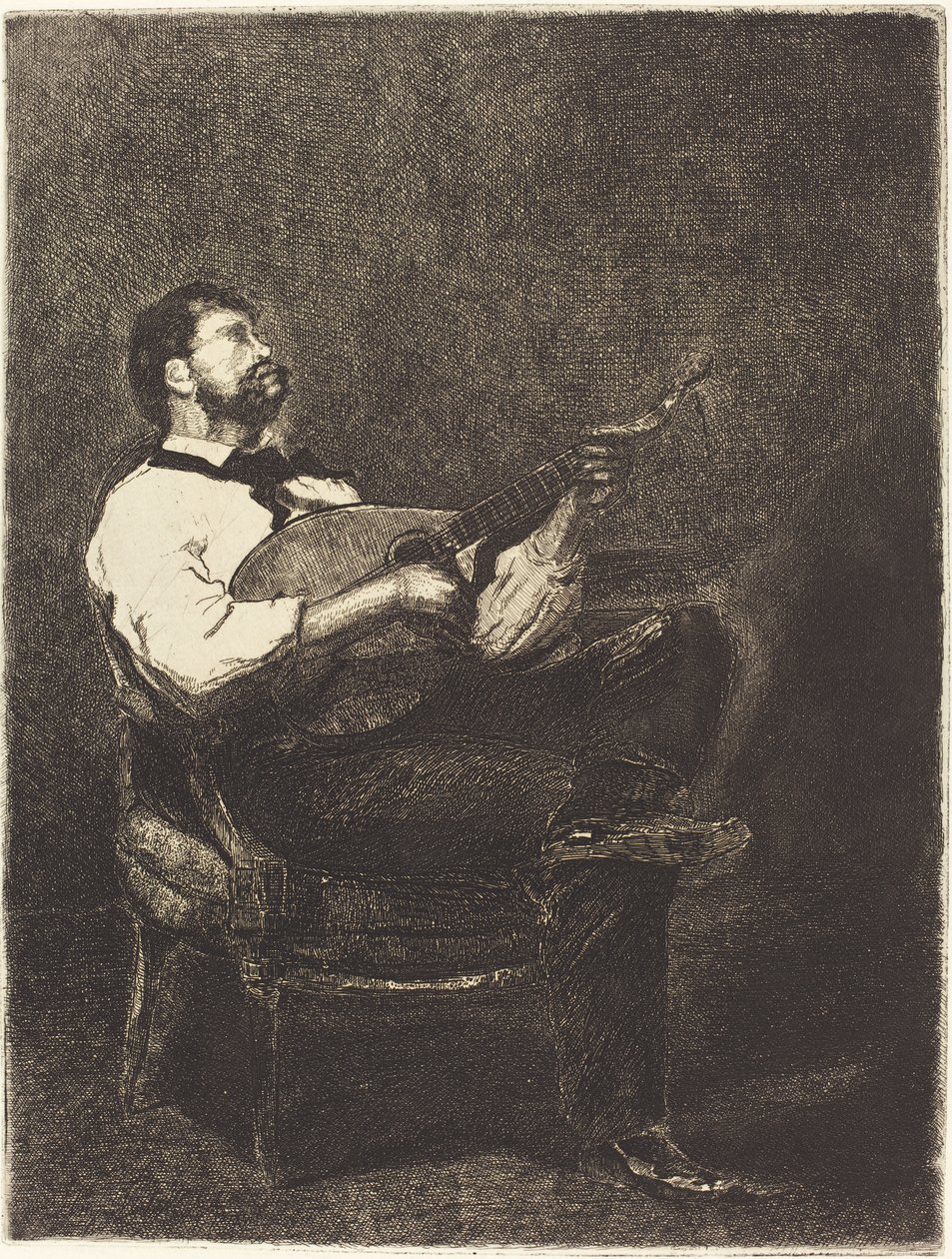Gitarrspelare (Joueur de Guitare), 1861 (etsning på bundet papper) av François Bonvin