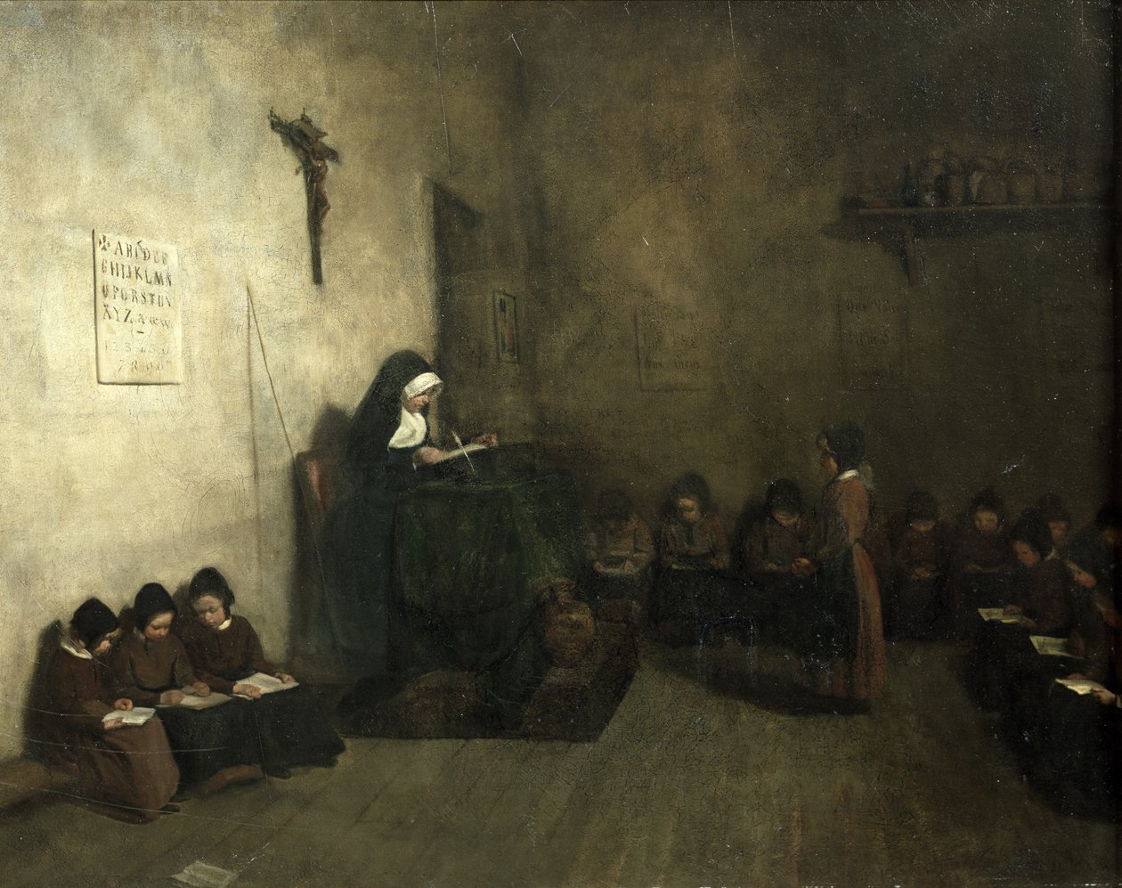 Interiör av en skola för föräldralösa flickor, 1850 av François Bonvin