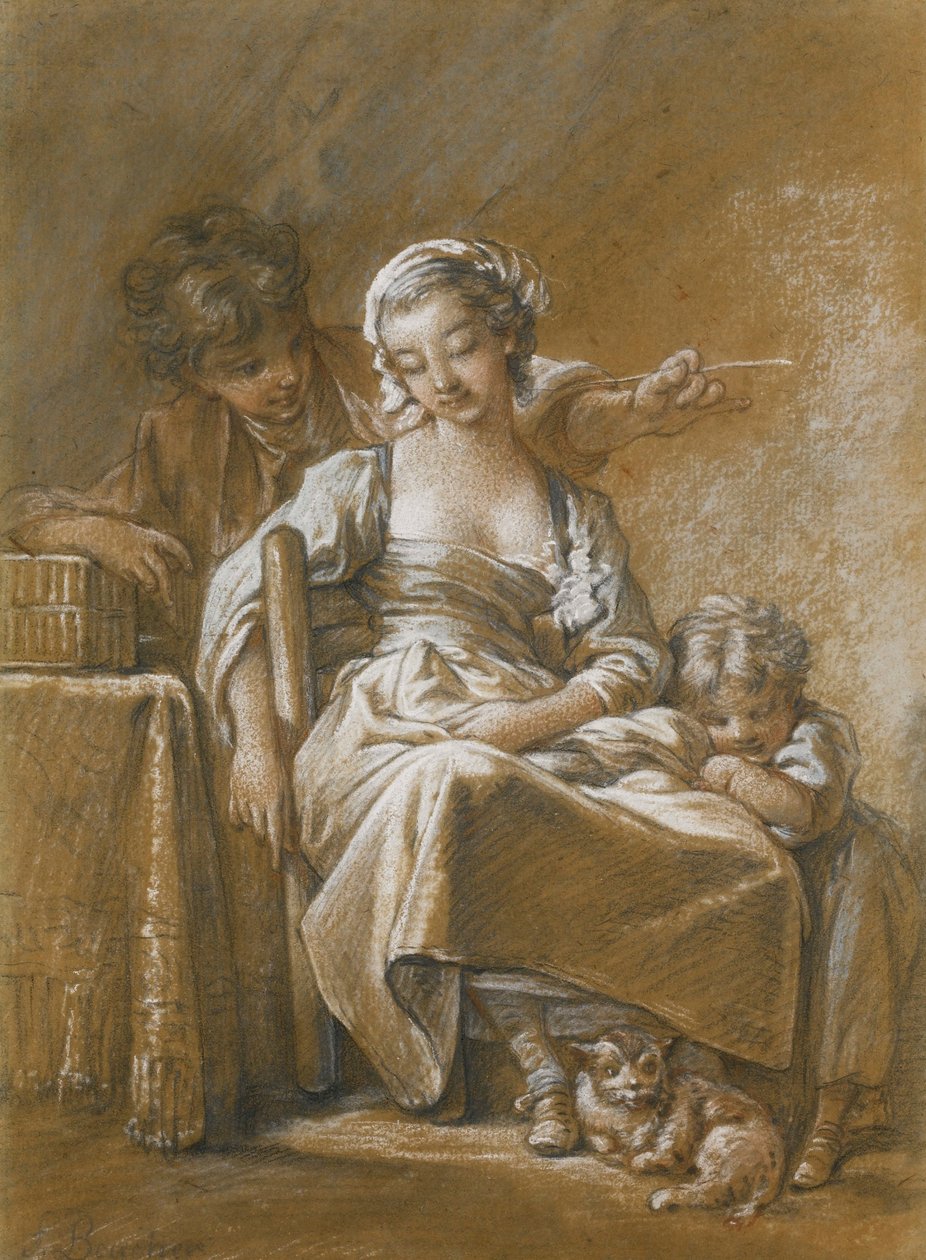 A YOUNG WOMAN ASLEEP IN A CHAIR  av François Boucher