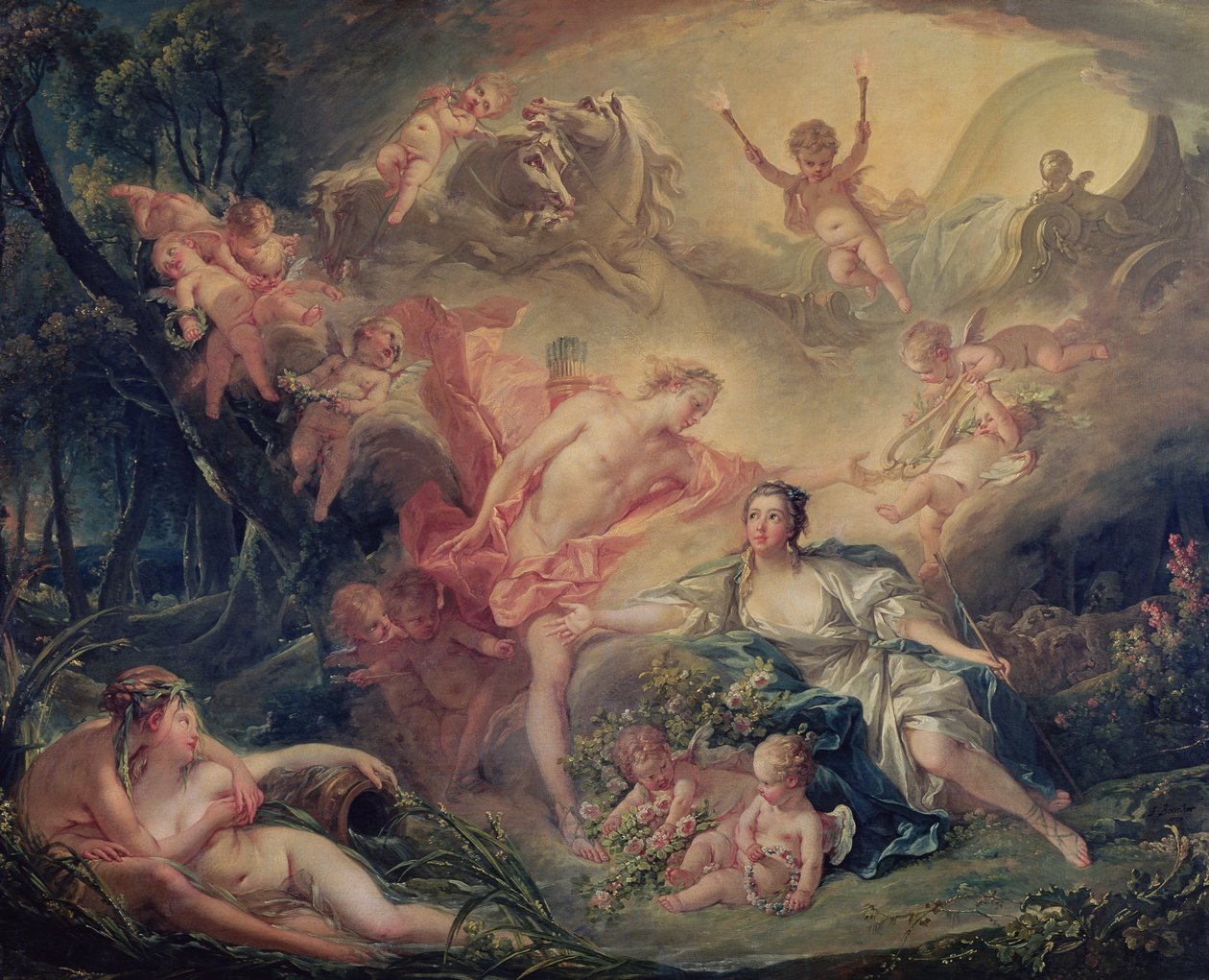 Apollo avslöjar sin gudomlighet för herdinnan Isse, 1750 av François Boucher