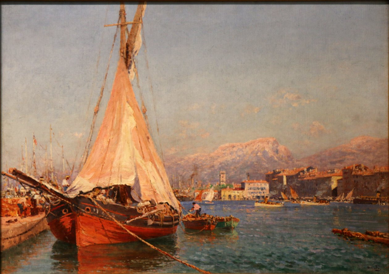 Tartane rouge au fond du port et quai de la consigne. av Francois Nardi
