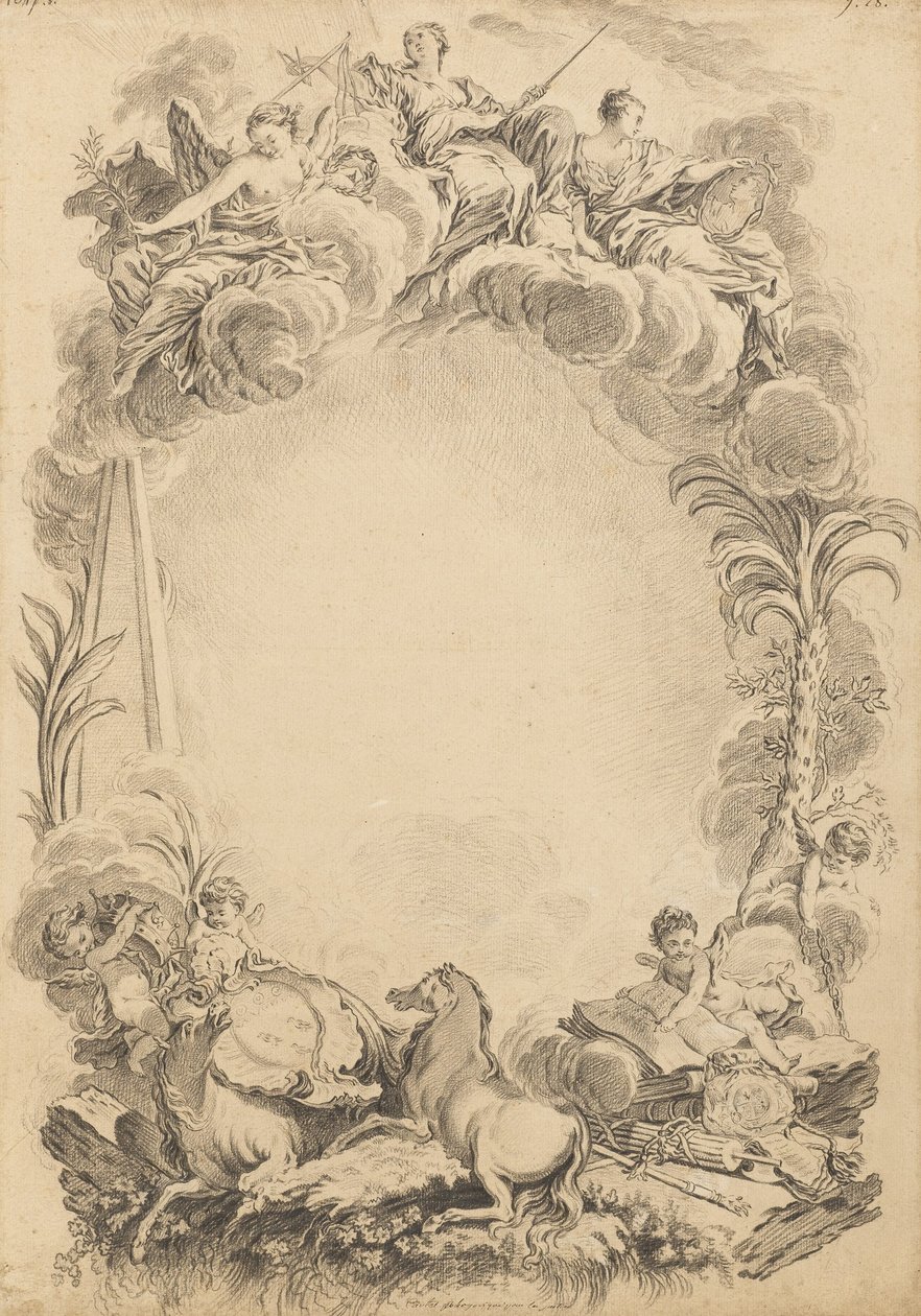 Design för en escutcheon till ära av William Earl Cowper (ca. 1665-1723) av François Boucher