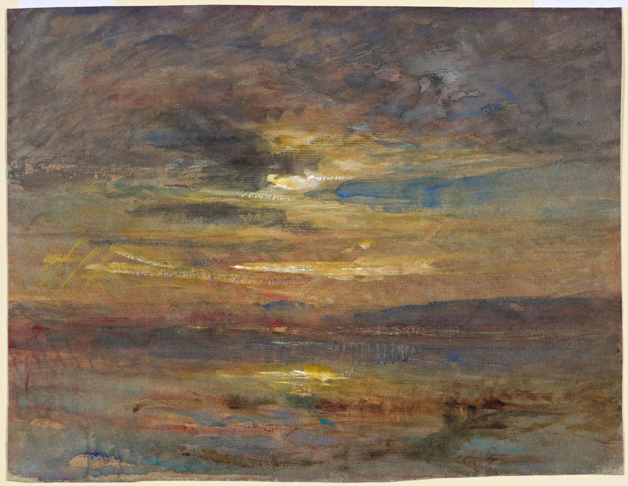 Solnedgång över en damm av François Auguste Ravier