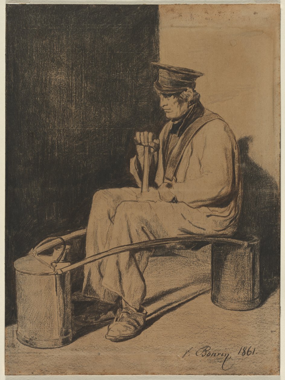 Vattenbärare sittande på sitt ok, 1861. av François Bonvin