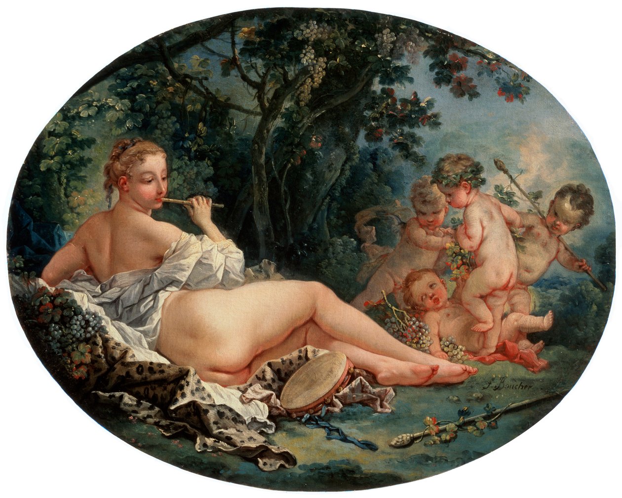 Bacchante Playing a Reed-pipe, 1700-talet av François Boucher