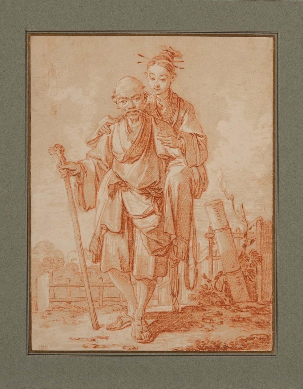 Kinesiskt par i ett landskap av François Boucher
