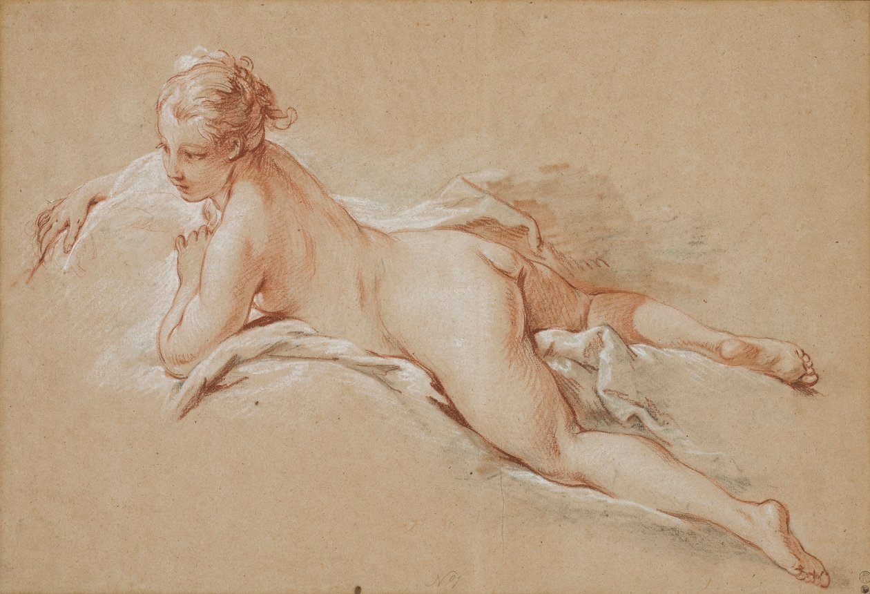 Franska: Kvinna liggande på mage av François Boucher