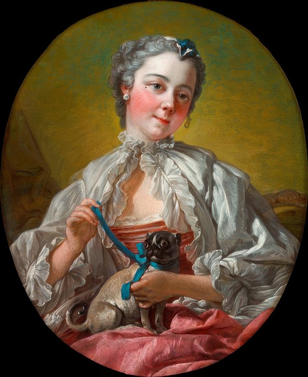 Ung kvinna med mops av François Boucher