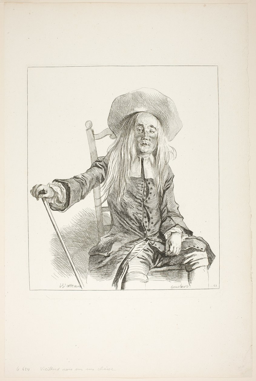 Man som sitter på en stol av François Boucher
