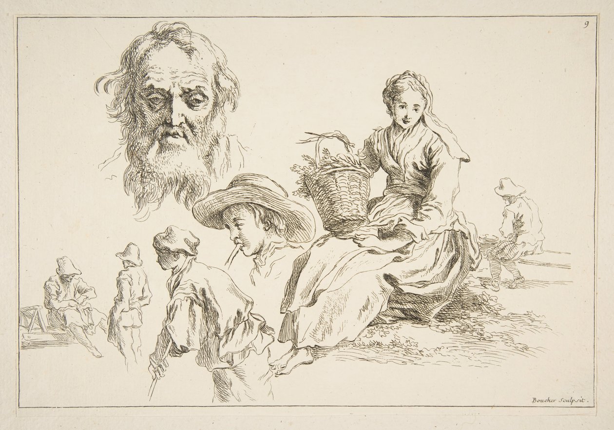 Skissblad, ca. 1735. av François Boucher