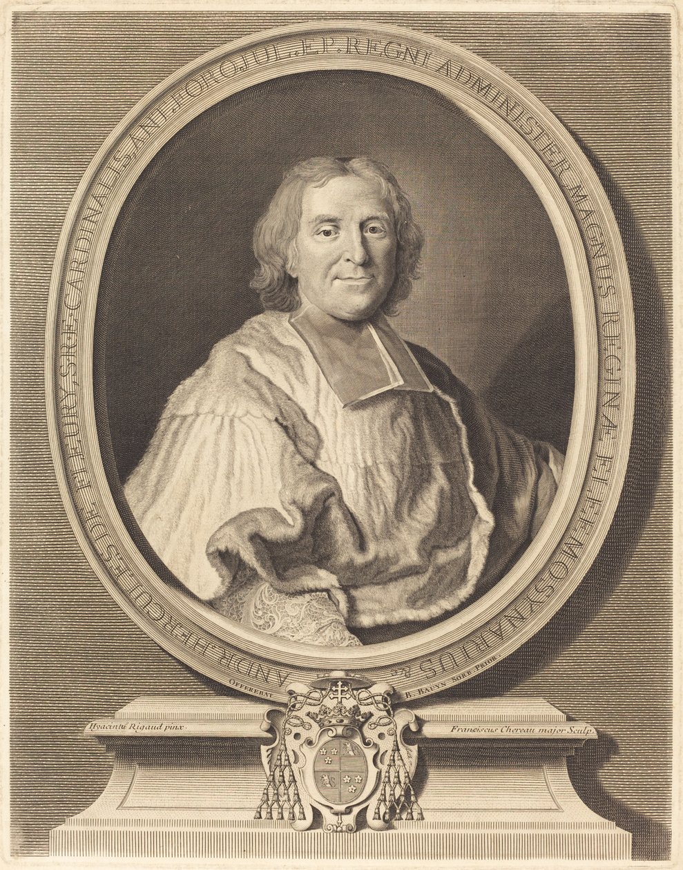 Kardinal Fleury av François Chereau I after Hyacinthe Rigaud