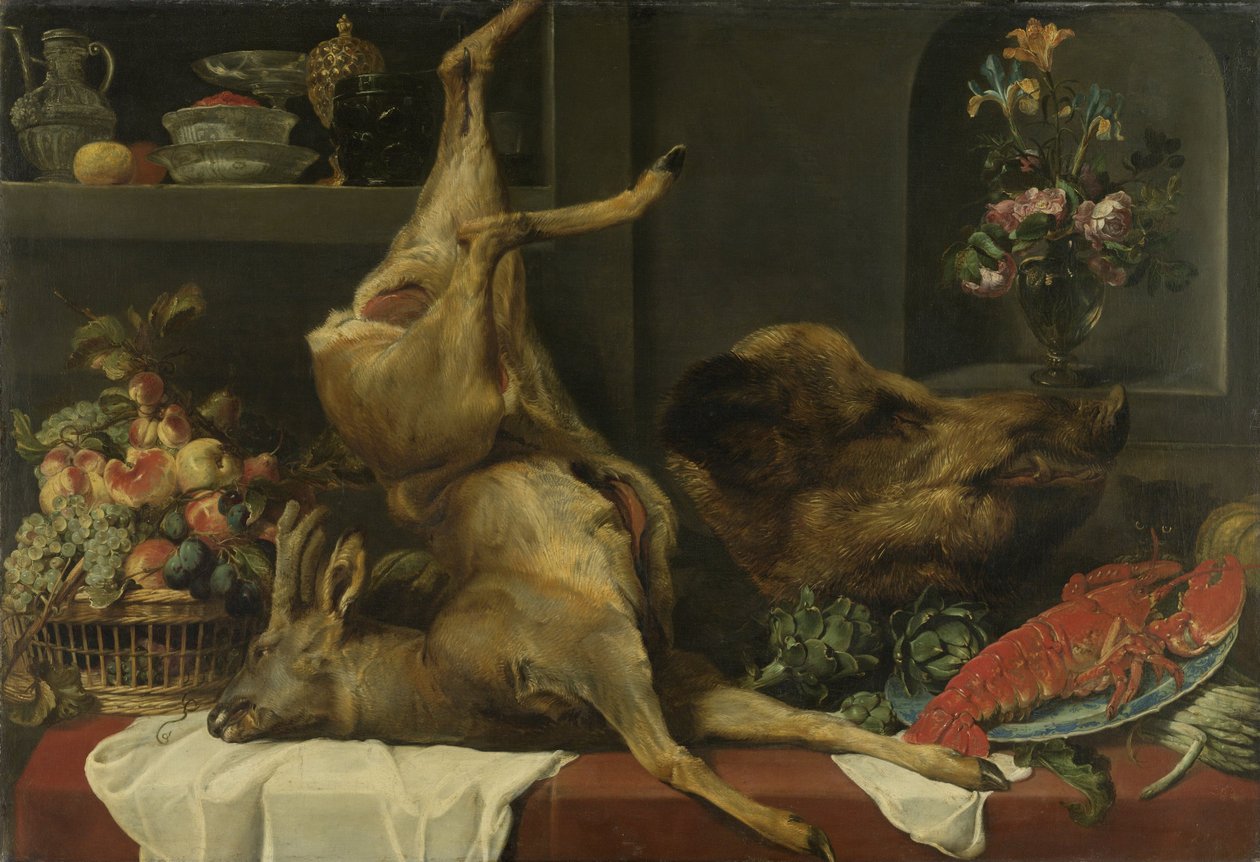 Still life with large dead game, fruit and flowers av Frans Snyders or Snijders