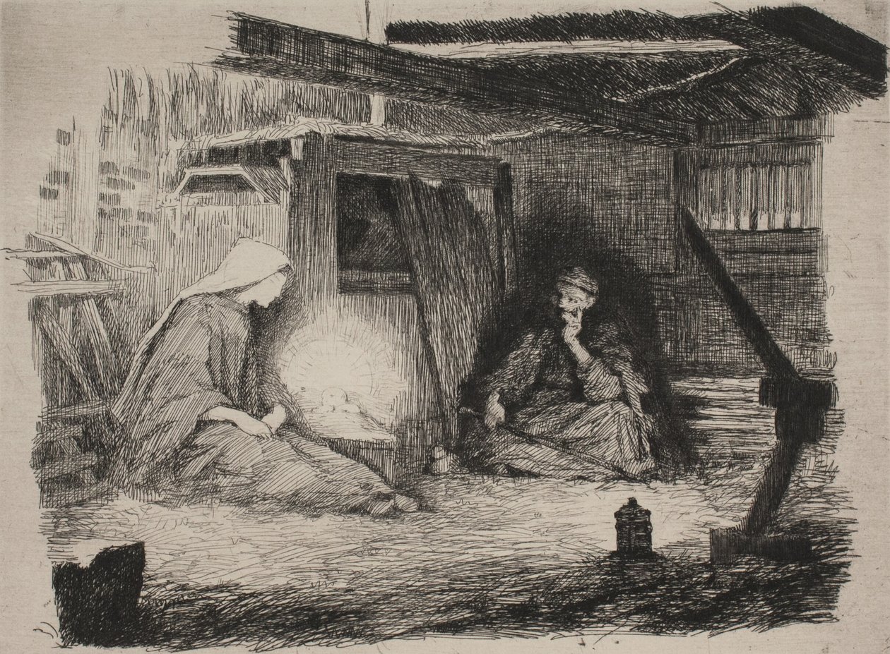 Maria, Kristusbarnet och Josef på julmorgon av Frans Schwartz