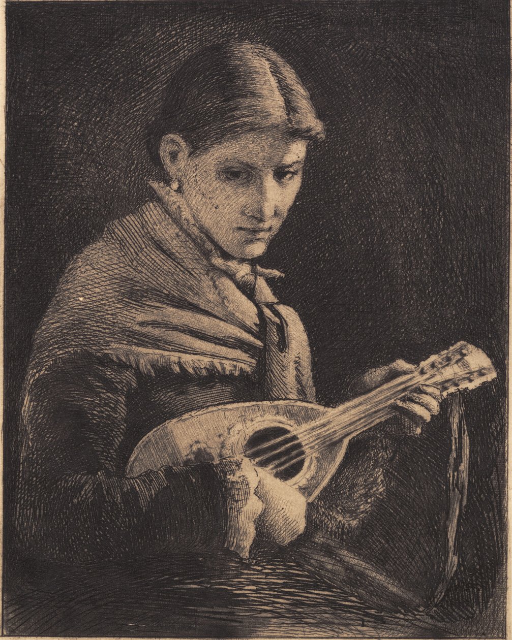 Ung flicka med mandolin av Frans Schwartz