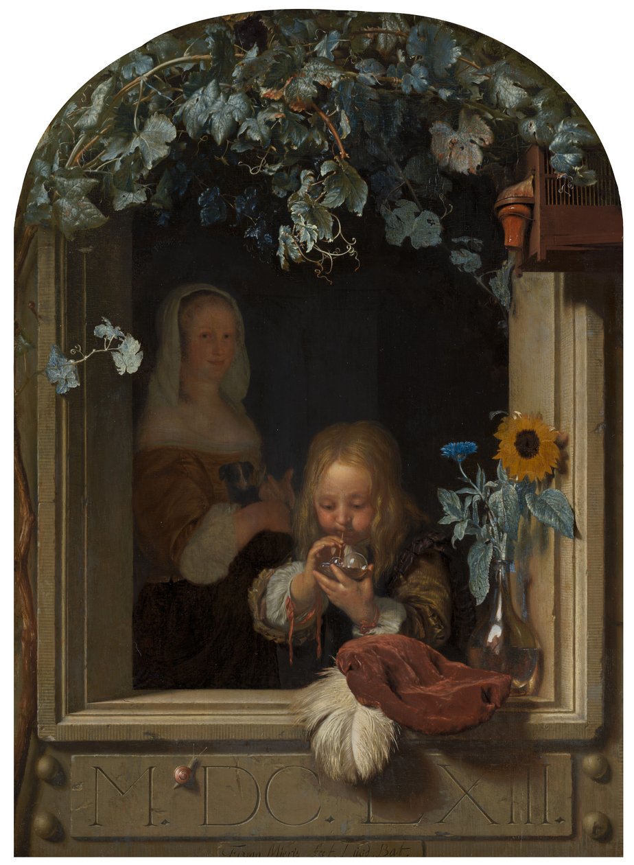 En pojke som blåser bubblor, 1663 av Frans van Mieris