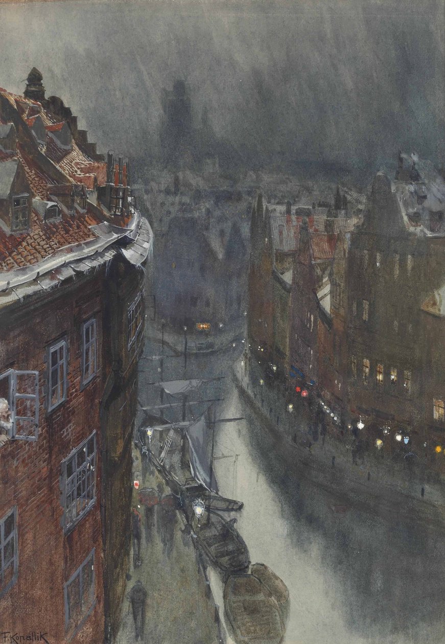 Night in a city av Franz Kopallik