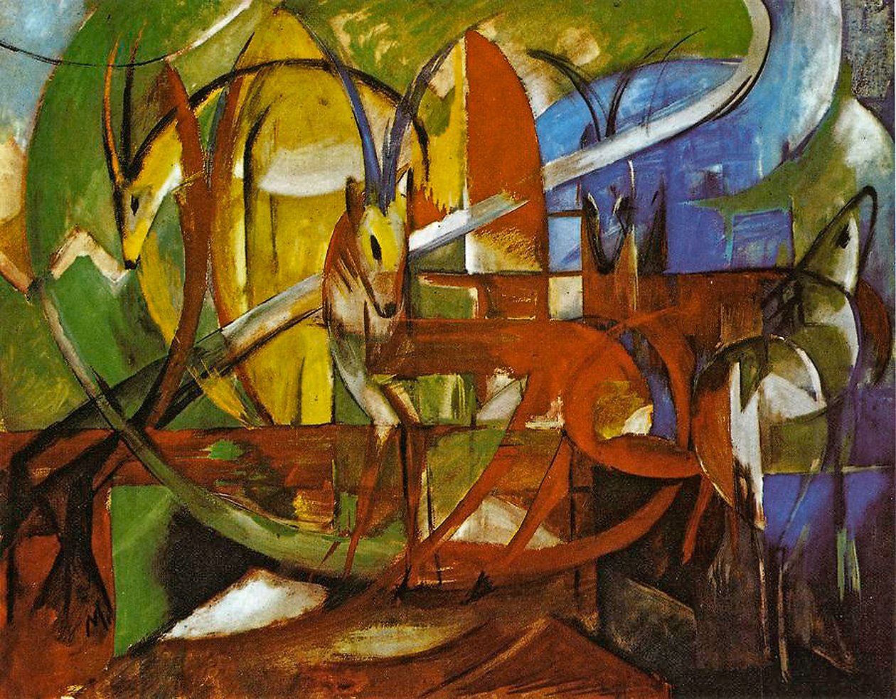 Gaseller, 1913 (tempera ombord) av Franz Marc