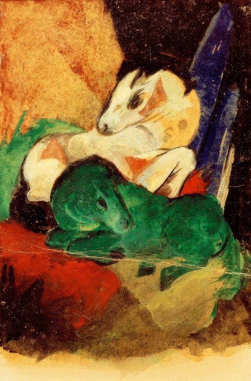 Grön och vit häst av Franz Marc