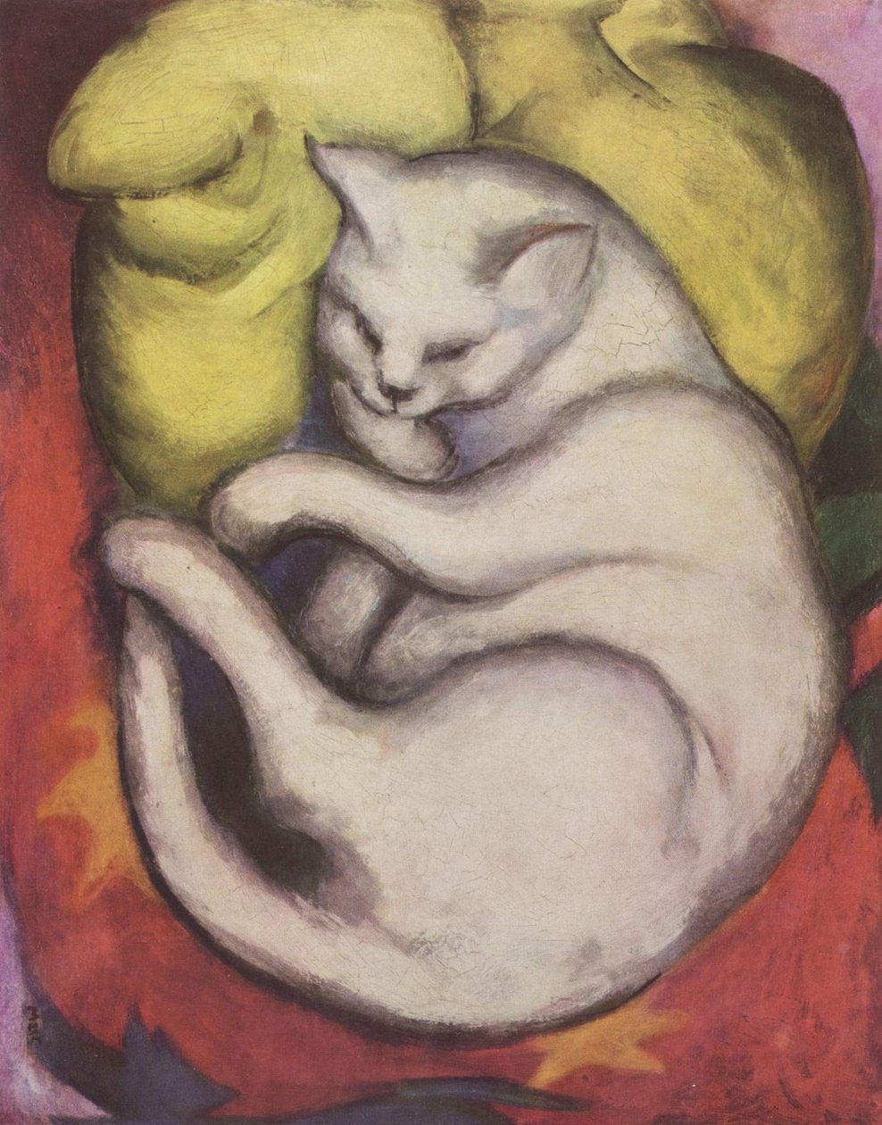 Kater auf gelbem Kissen av Franz Marc