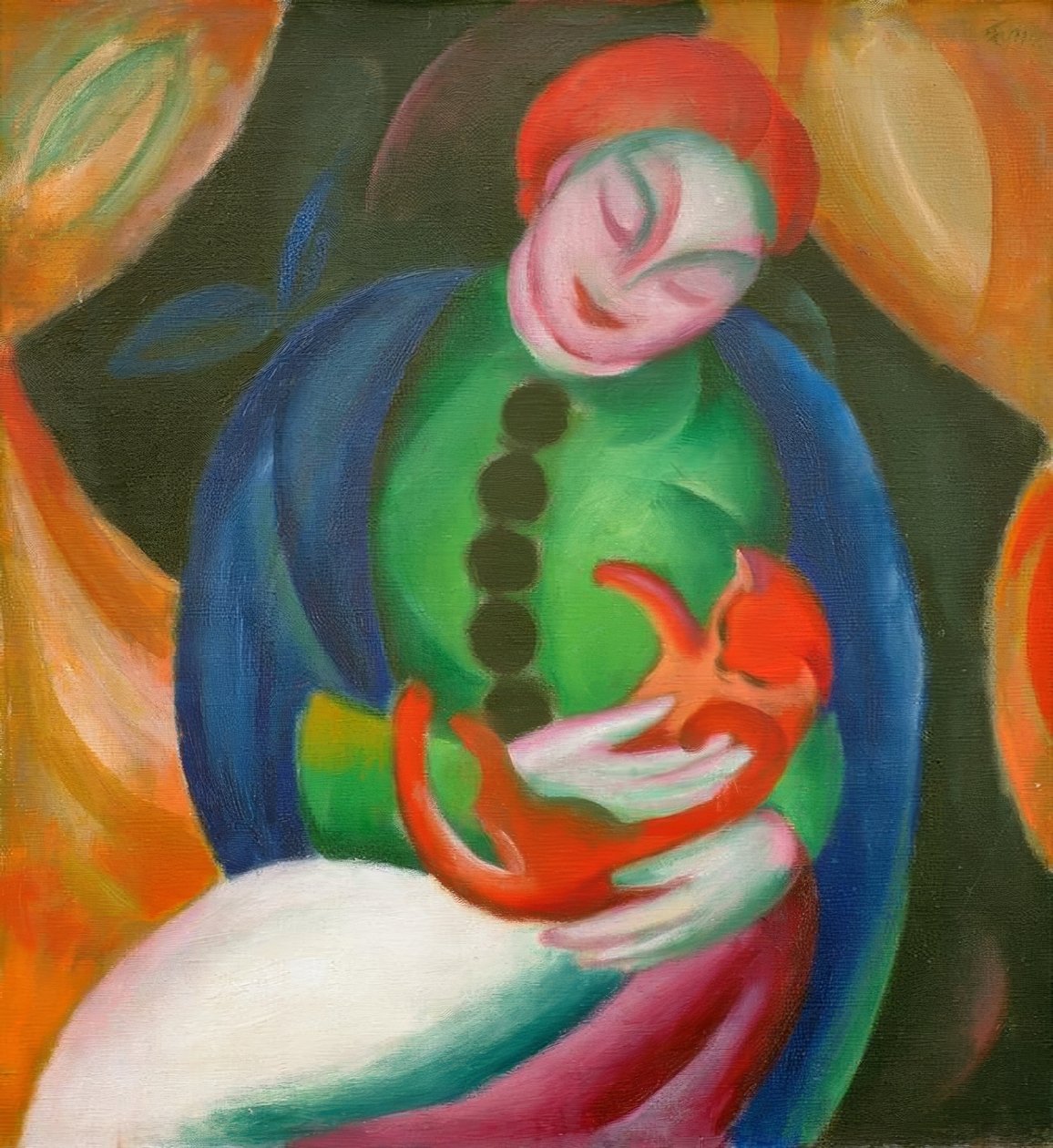 Flicka med katt II av Franz Marc