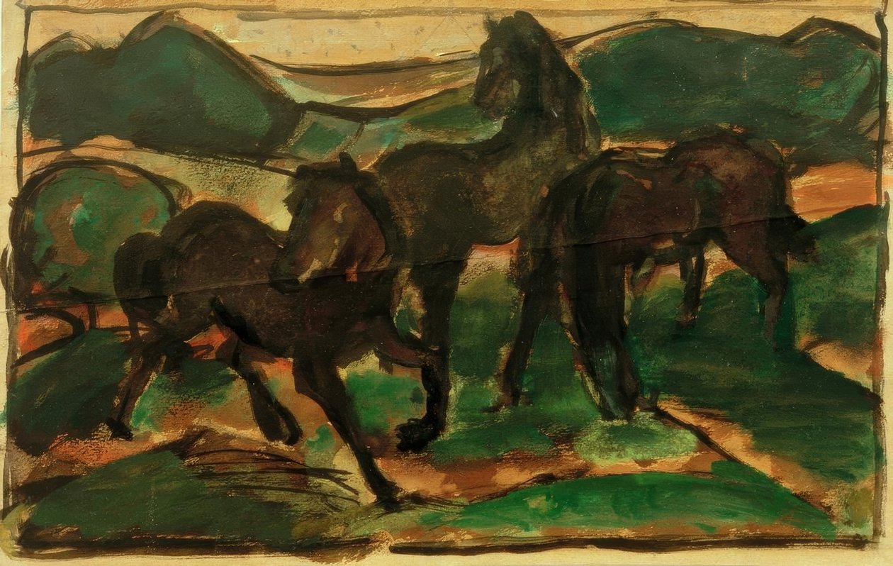 Hästar i hagen I av Franz Marc