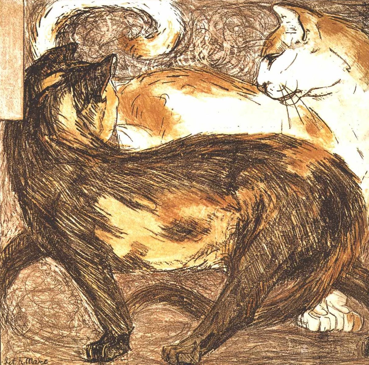 Zwei Katzen av Franz Marc