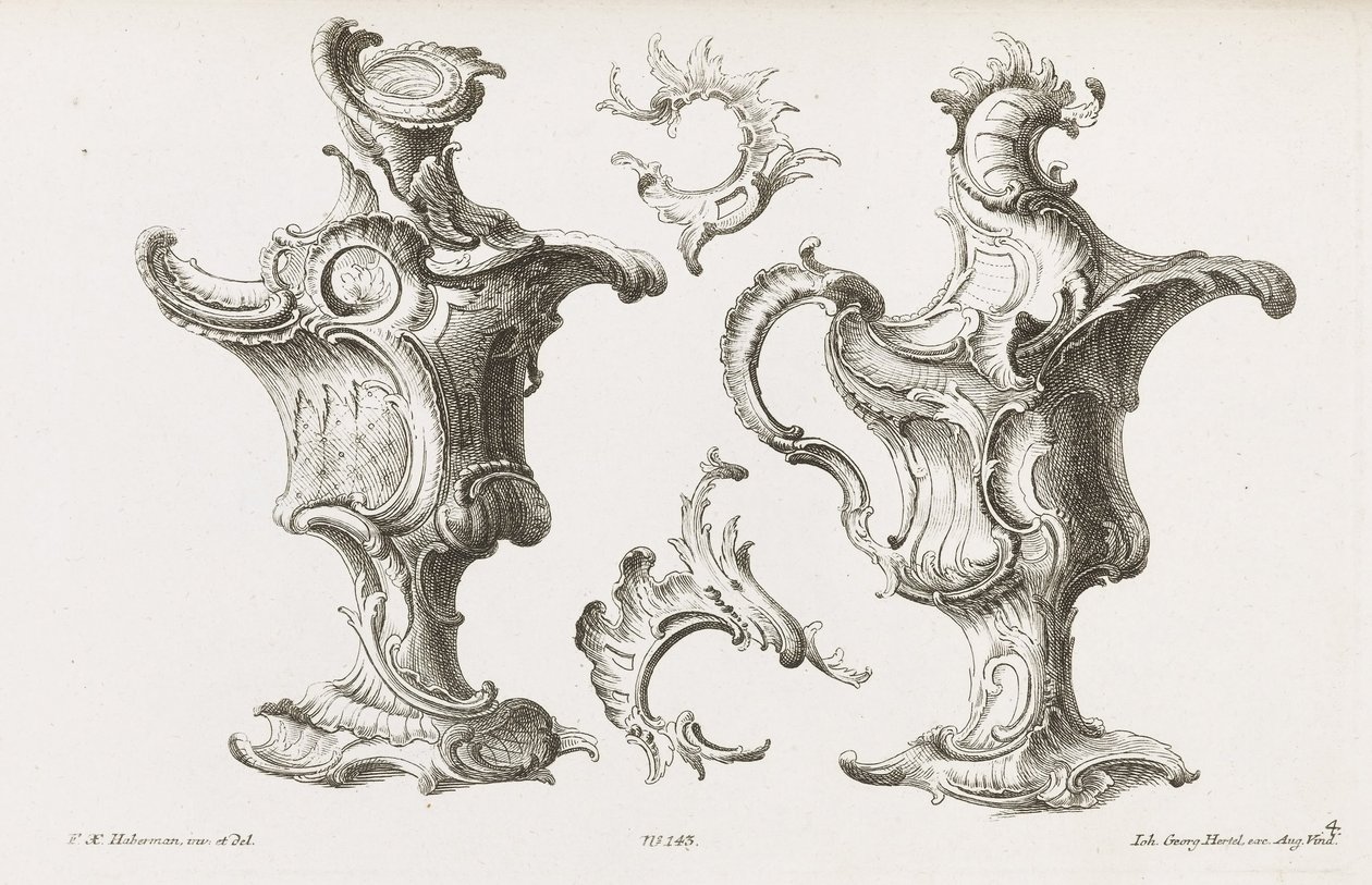 Två mönster för Ewer-formade ornament av Franz Xaver Habermann
