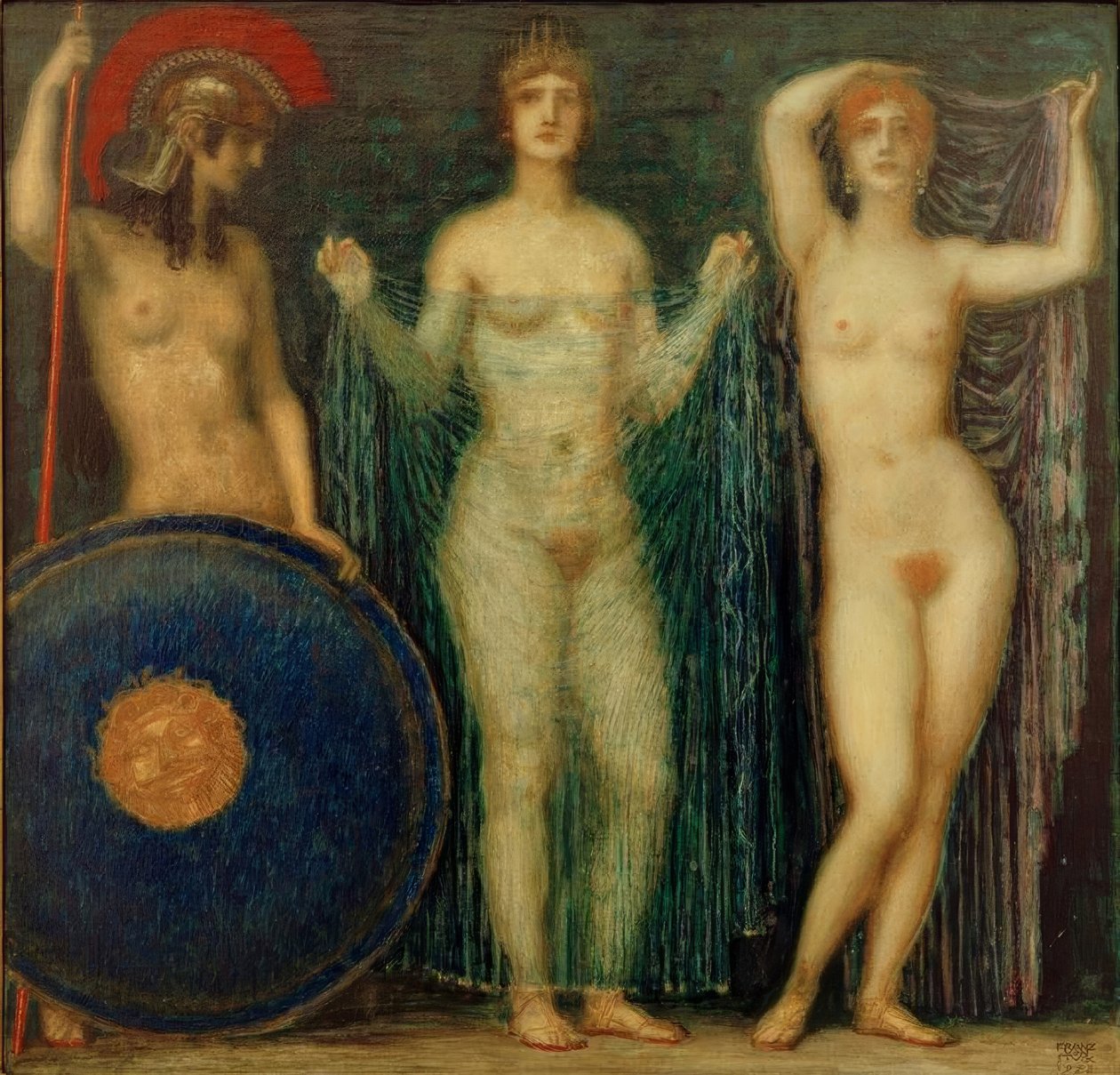 De tre gudinnorna Athena, Hera och Afrodite av Franz von Stuck