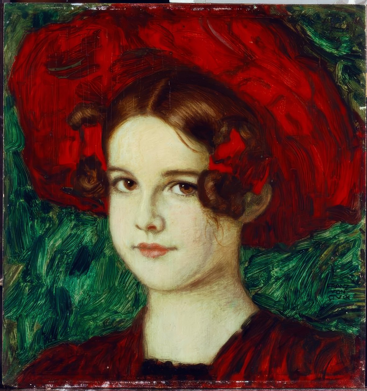 Franz v. Fast, Mary med röd hatt/målning, omkring 1902 av Franz von Stuck