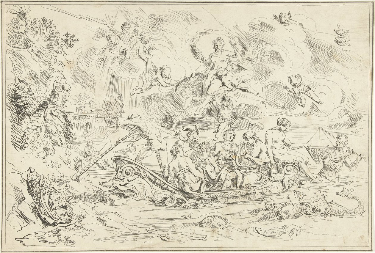 Apollo och Pan i en båt av Franz Ertinger