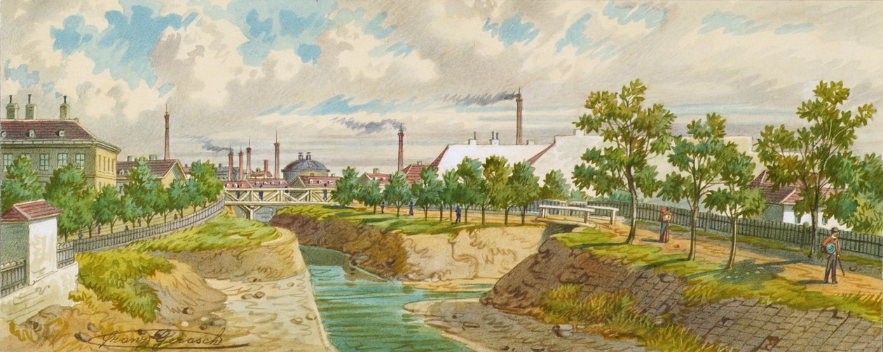 Hoblingersteg över floden Wien (Gaudenzdorf) av Franz Gerasch
