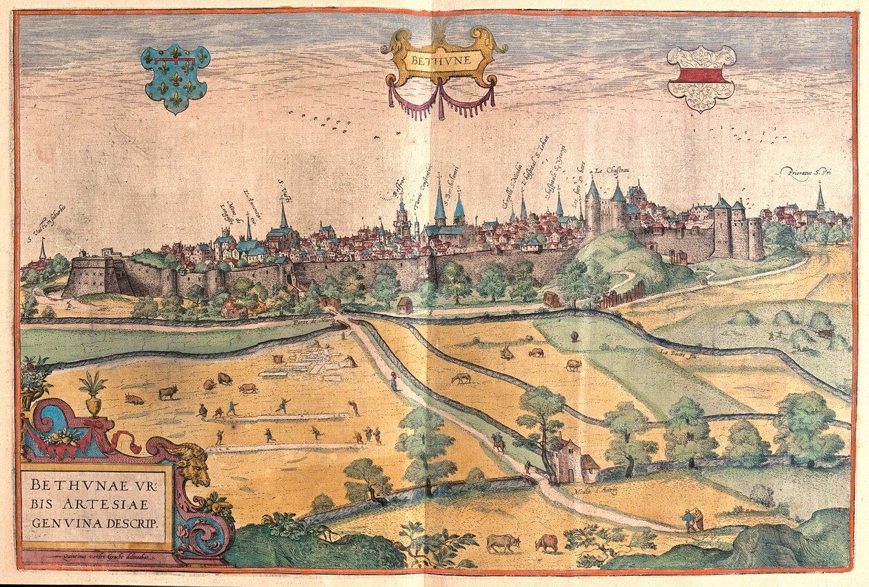 Bethune i Pas de Calais, Frankrike (gravyr av Franz Hogenberg