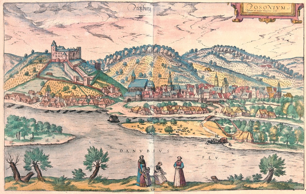 Bratislava = Presbourg, Slovakien (gravyr av Franz Hogenberg