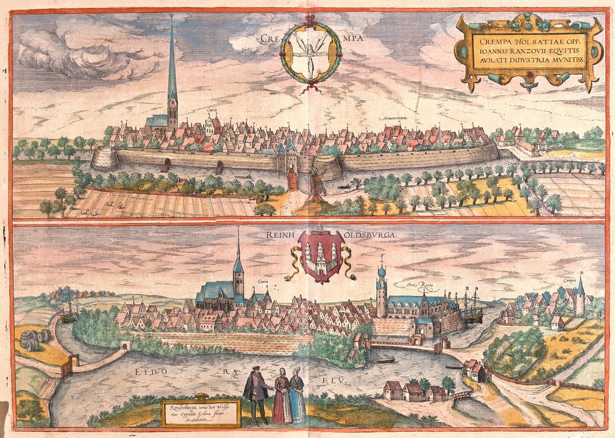 Krempe och Rendsburg, Tyskland (gravyr av Franz Hogenberg