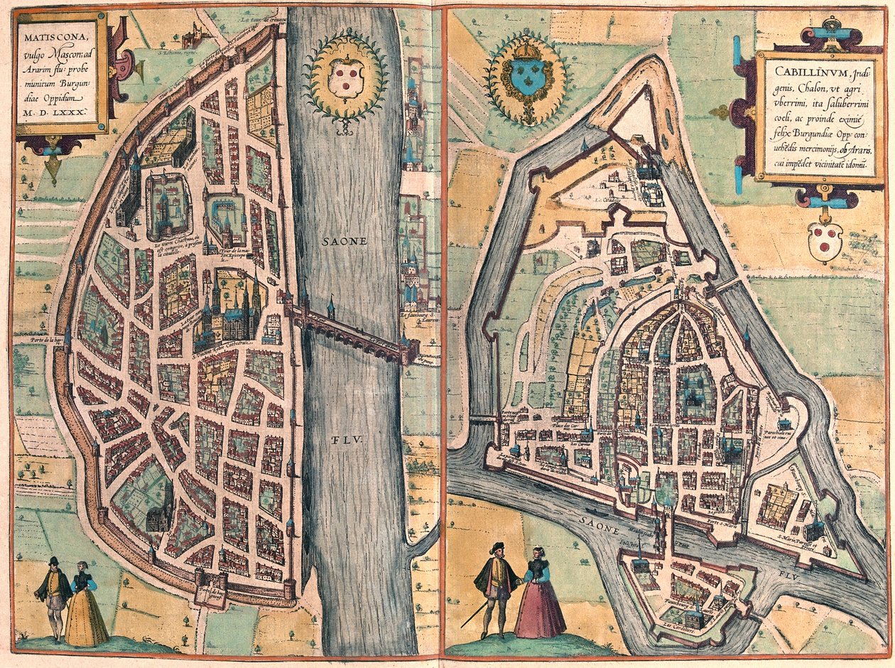 Macon - Chalons sur Saone, Frankrike (gravyr av Franz Hogenberg