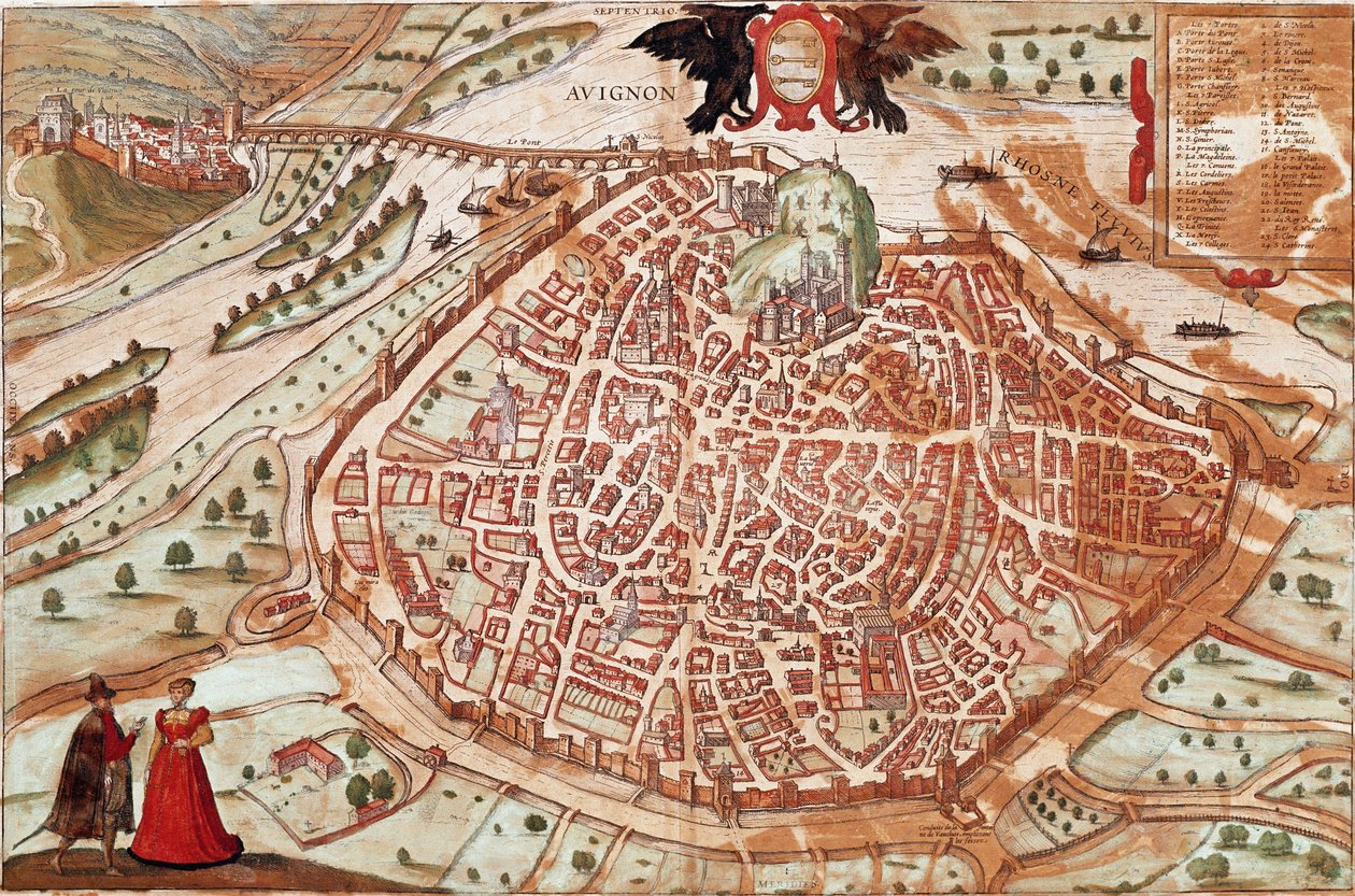 Karta över Avignon - Frankrike (gravyr av Franz Hogenberg
