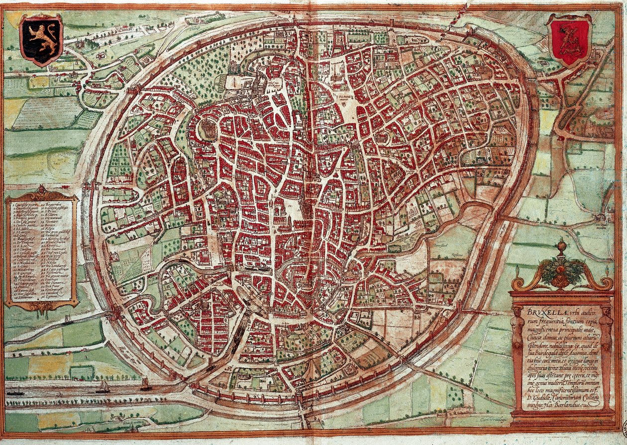 Karta över Bruxelles - Belgien (gravyr av Franz Hogenberg