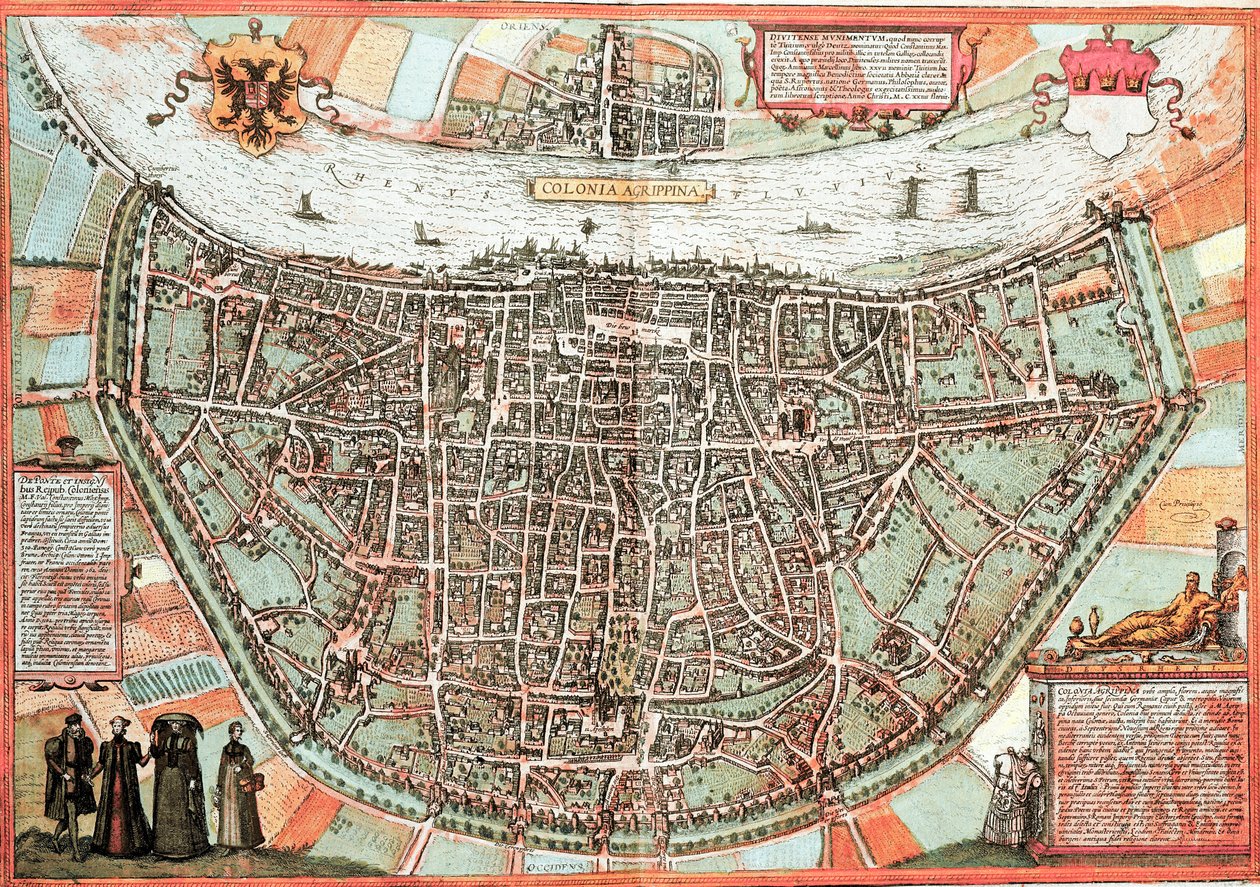 Karta över Köln - Tyskland (gravyr av Franz Hogenberg
