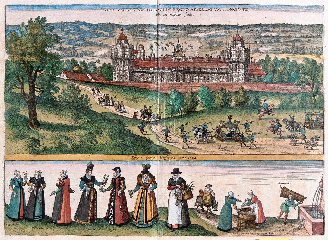 Palace of Sans-Elike, Surrey, England (gravyr av Franz Hogenberg