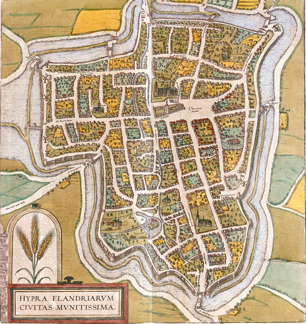 Plan de Ypres (Hypra), Belgien (etsning av Franz Hogenberg