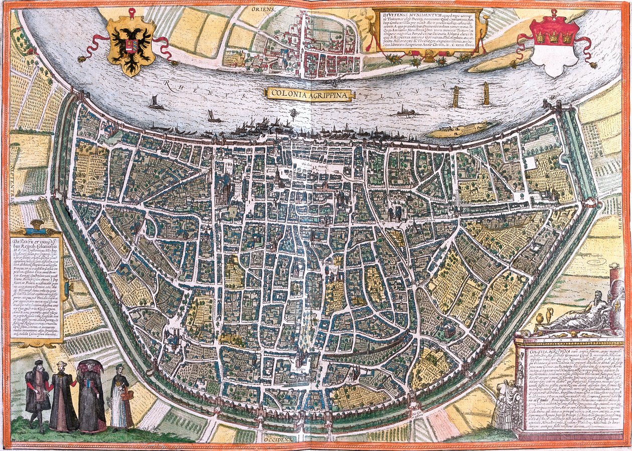 Plan av Köln (Colonia Agrippa), Tyskland (etsning av Franz Hogenberg