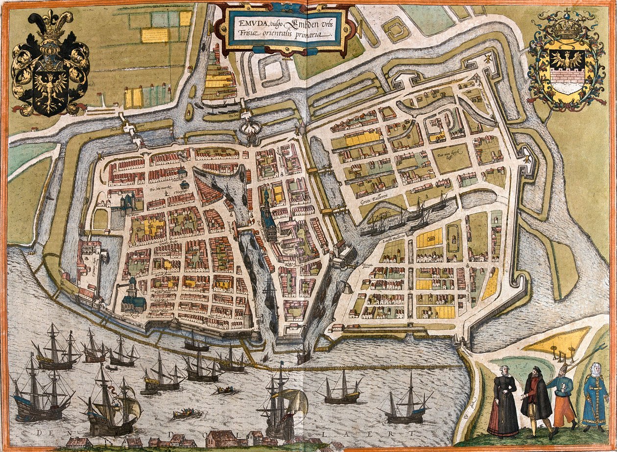 Plan av Emden (Emuda), Tyskland (etsning av Franz Hogenberg