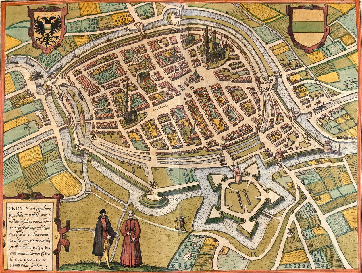 Plan över Groningen (Groninga), Nederländerna (etsning av Franz Hogenberg