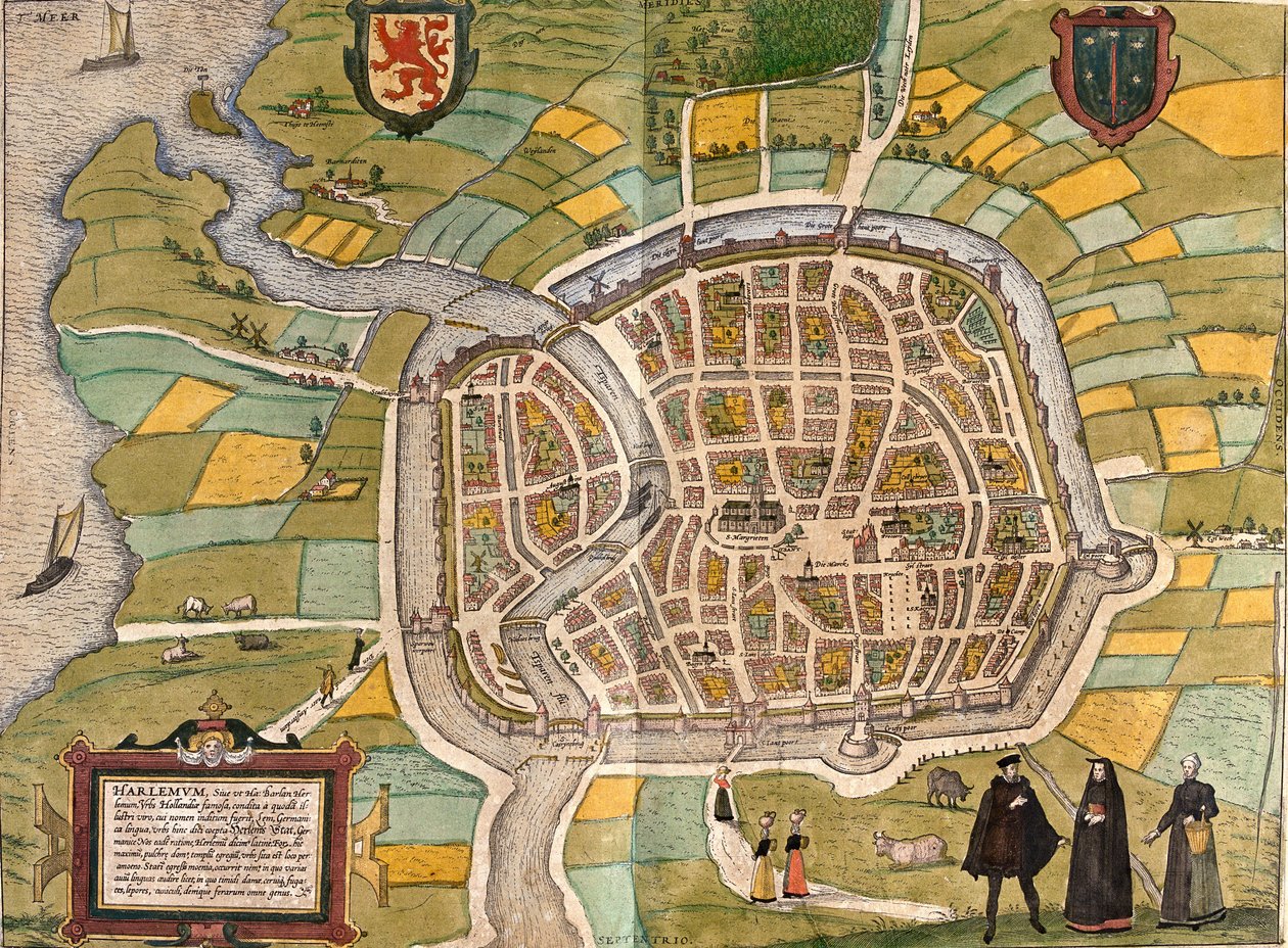 Plan av Haarlem (Harlemum), Nederländerna (etsning av Franz Hogenberg